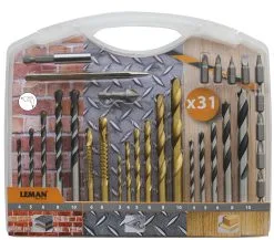 LEMAN - Coffret De Forets Mixtes Bois / Béton / Métal + Embouts - 31 Pcs