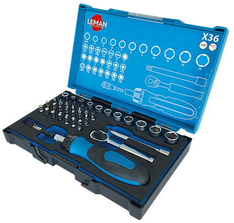 LEMAN - Coffret De Douilles 1/4'' + Embouts 36 Pièces 3 LEMAN - Coffret De Douilles 1/4'' + Embouts 36 Pièces